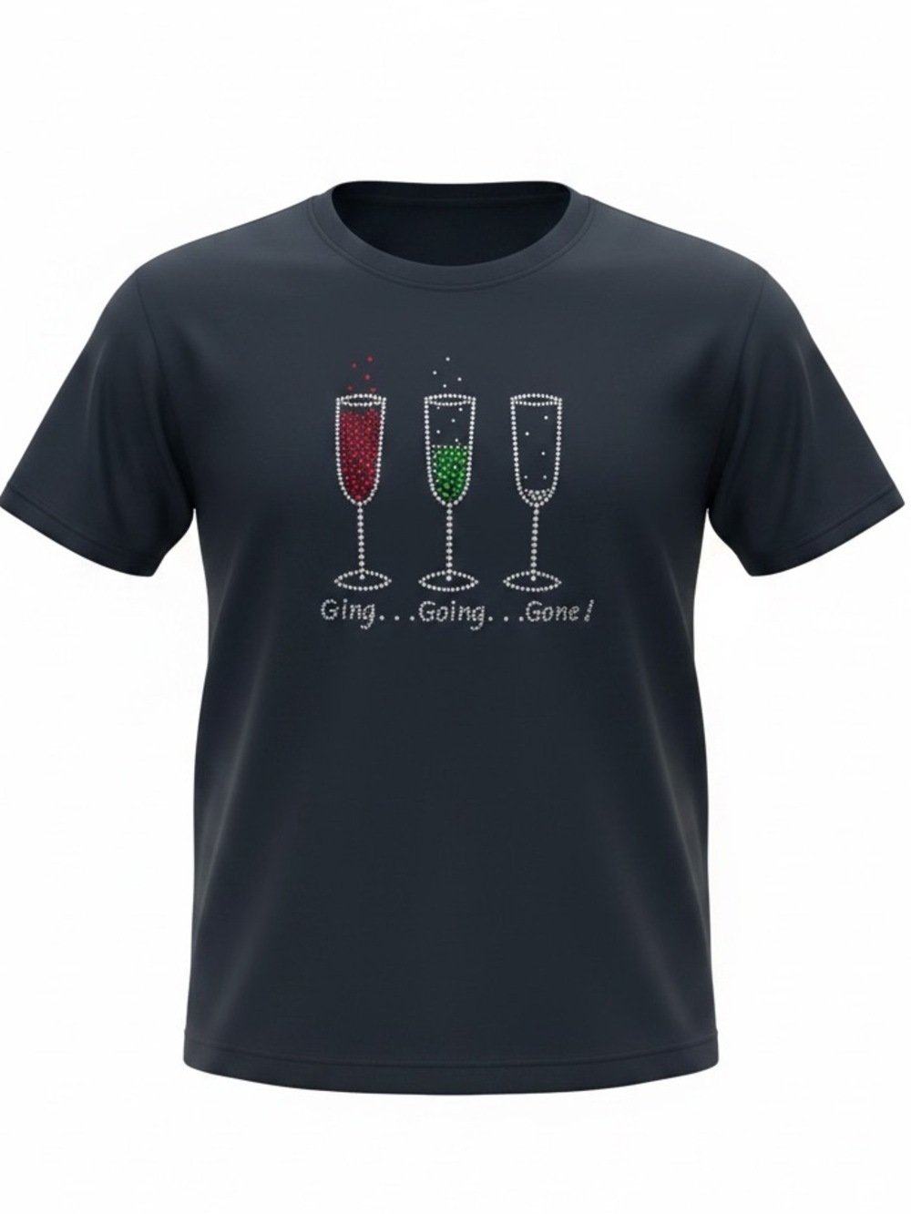 GOING GOING GONE TEE Graphic Champagne Rhinestone Embellished Tee Shirt Black XL